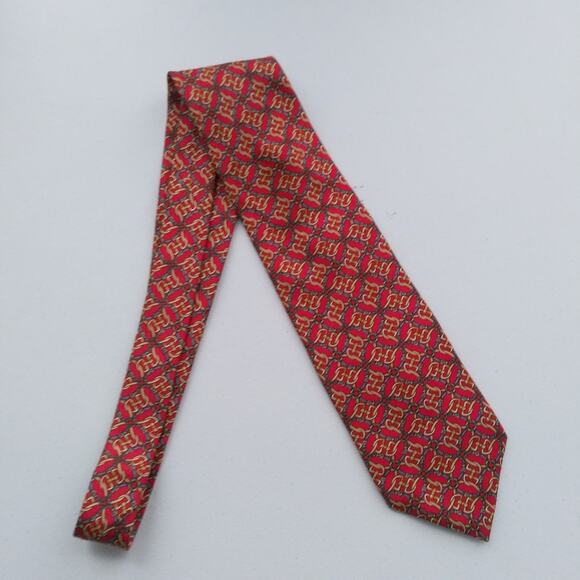 Brooks Brothers Makers Red All Silk Tie Equestrian Gold 55"L X 4"W - Picture 3 of 4